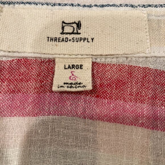 100% Linen Threads Button Up Top Striped-Large - Picture 4 of 5